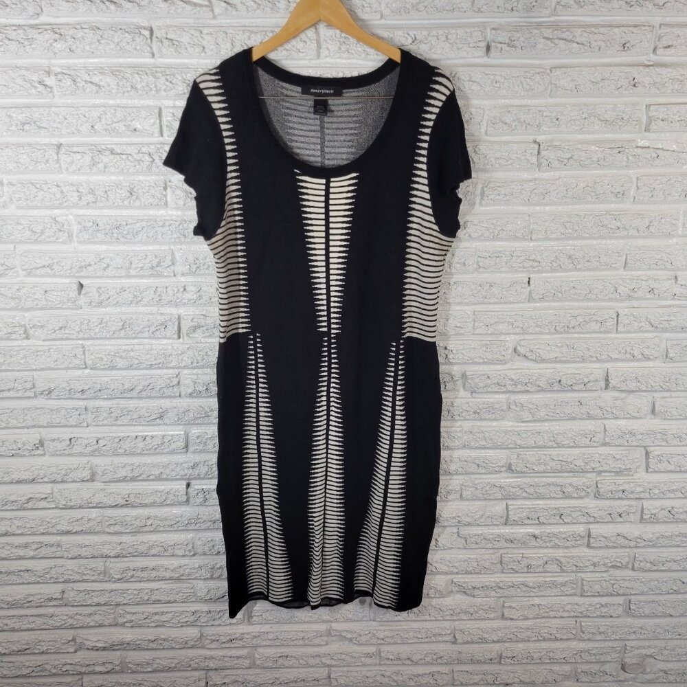 Ashley Stewart Womens 18 20 Plus Black White Geometric Knit Sweater Dress SWE70E